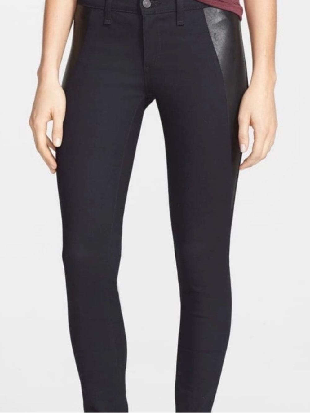 Rag & Bone Lambskin Leather Side Panel Black Denim Low
Rise Skinny Jeans size 27